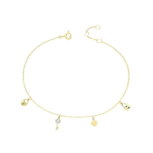 9ct Yellow Gold Cz Charms Chain Bracelet 0.85g